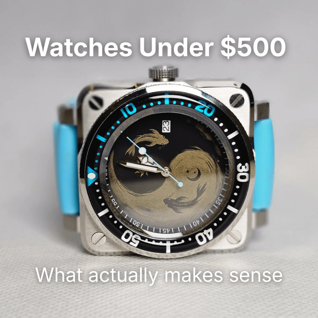 Square editorial image for automatic watches under $500 buying advice