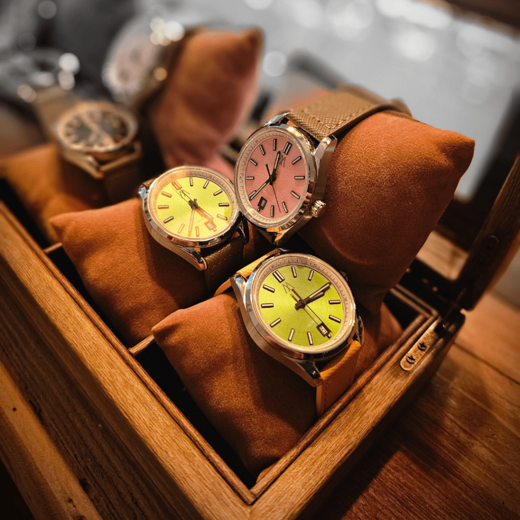 Meshberg automatic watches featuring colorful dial variations