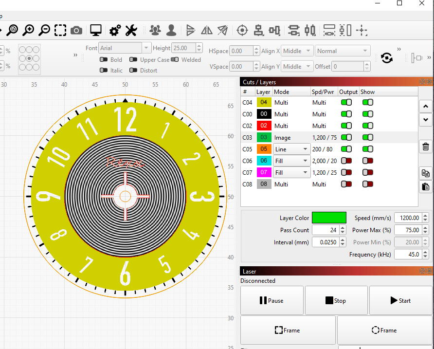 CAD design of a custom brass watch dial created for laser engraving