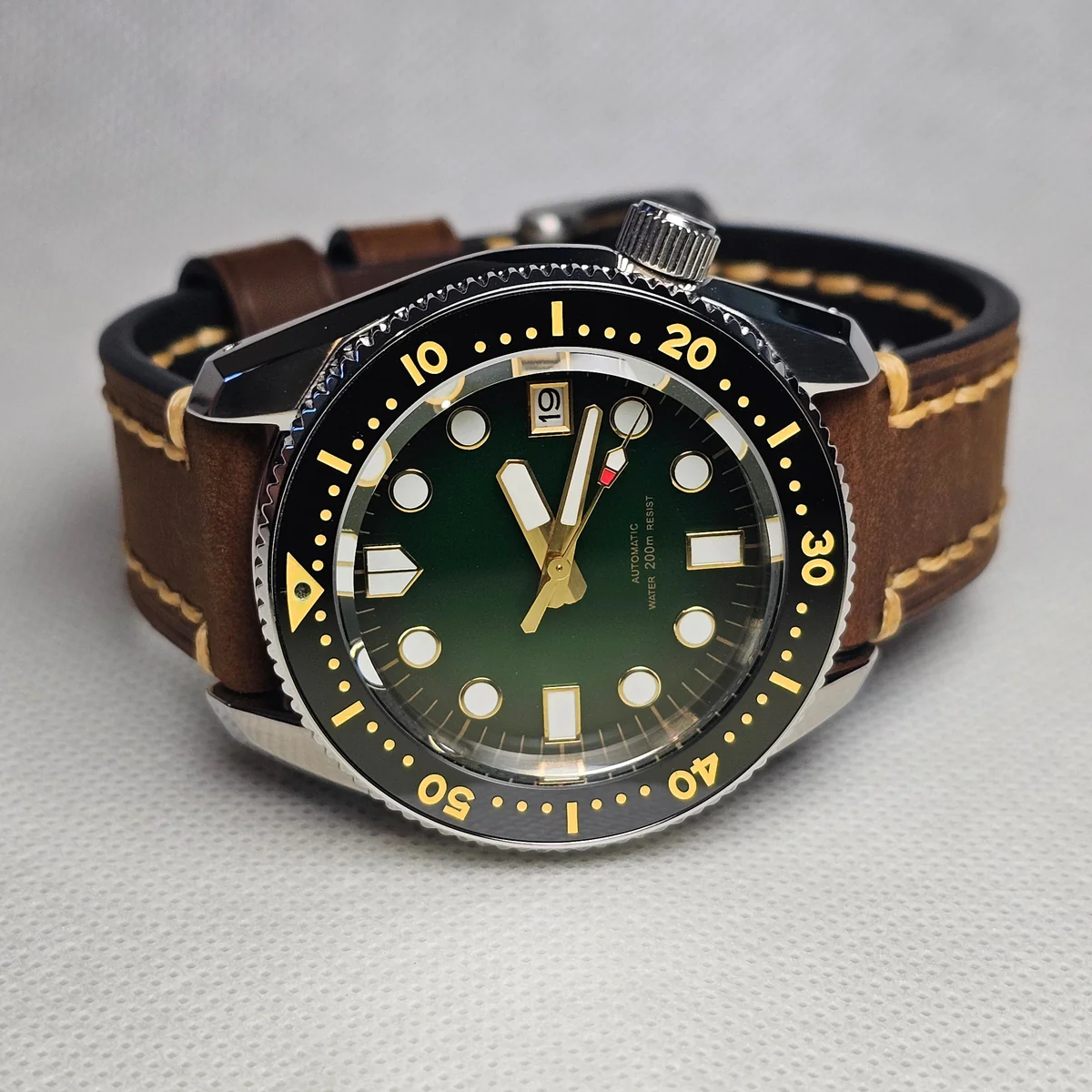 SPB185 Seiko mod with custom dial and leather strap