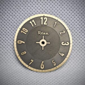 custom brass watch dial with engraved texture by Rexx Timepieces