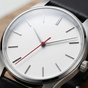 minimal watch dial with red seconds hand and silver hour markers