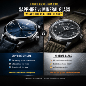 comparison between sapphire crystal and mineral glass on watch showing scratch resistance difference