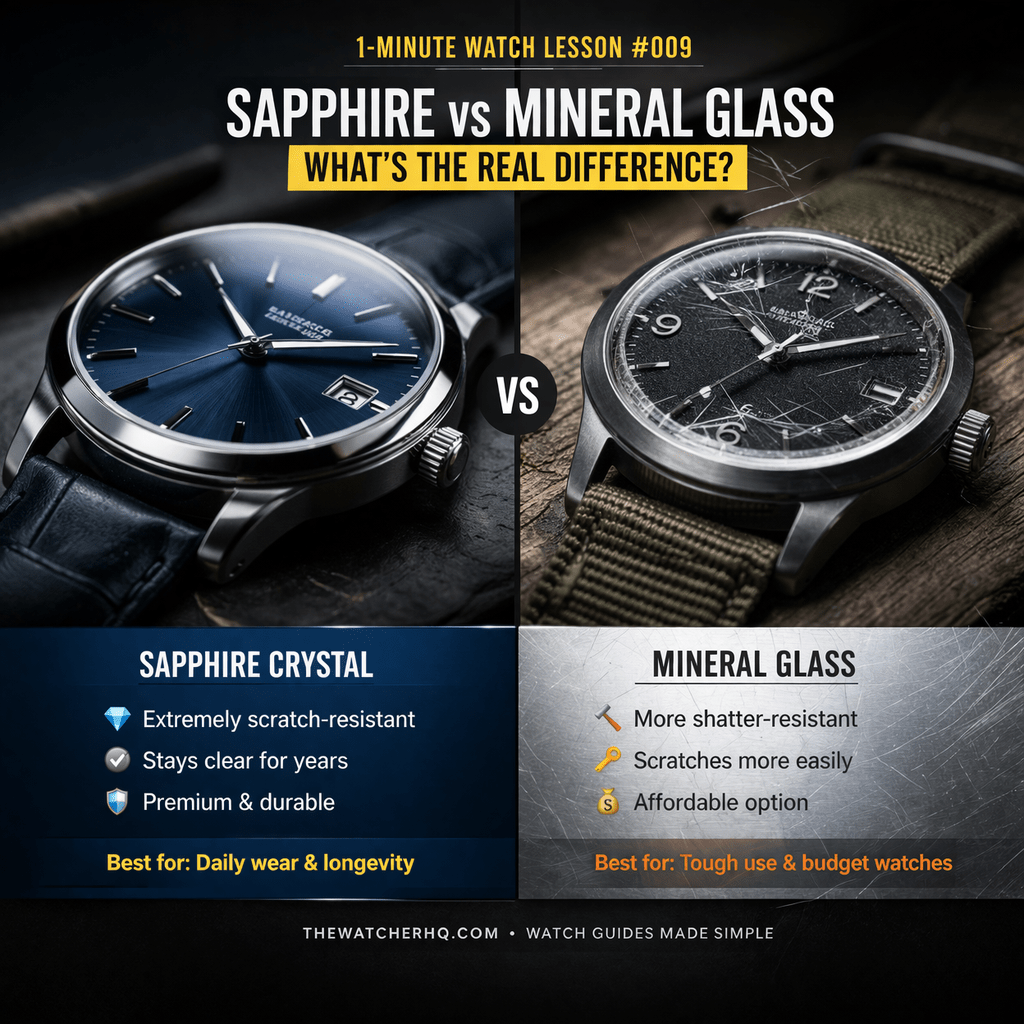 comparison between sapphire crystal and mineral glass on a watch