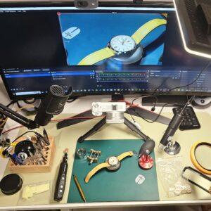 watchmaking workbench with tools used for Seiko modding and custom watch assembly