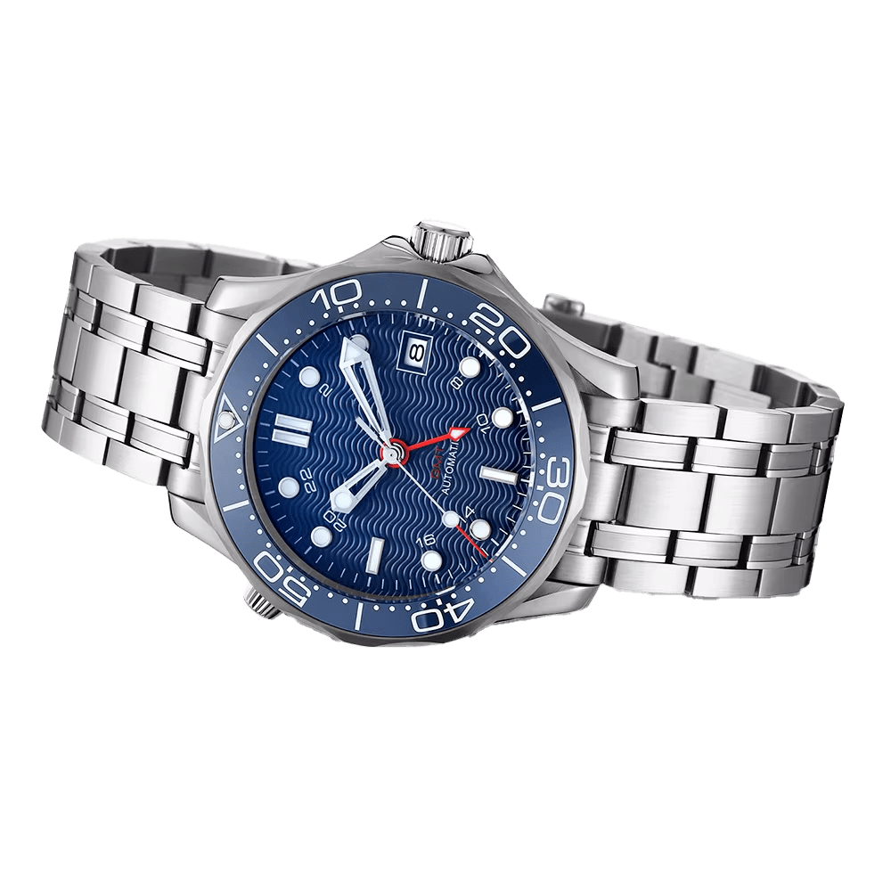 Rexx 41mm Super Ocean NH34 caller GMT watch with blue dial, red 24-hour hand and internal 24-hour scale